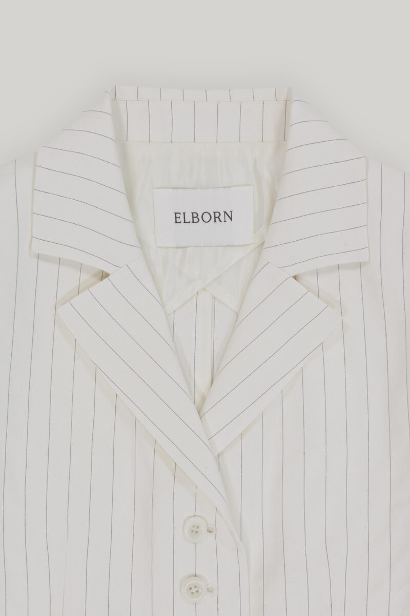 ELBORN 義大利亞麻條紋西裝外套｜米白