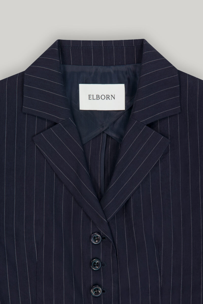 ELBORN 義大利亞麻條紋西裝外套｜深藍