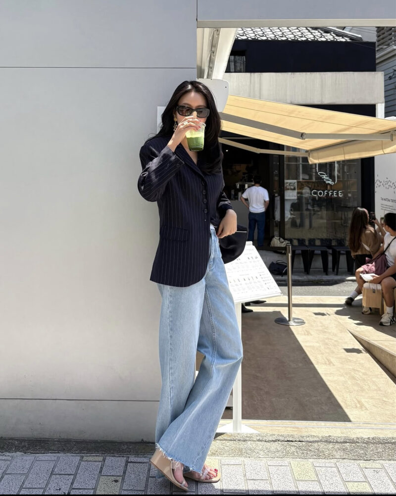 ELBORN 義大利亞麻條紋西裝外套｜深藍