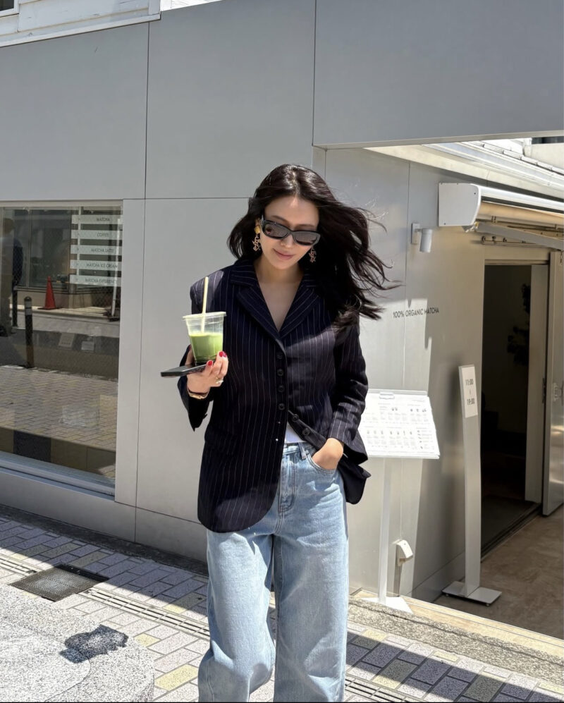 ELBORN 義大利亞麻條紋西裝外套｜深藍