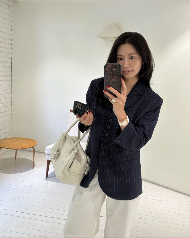 ELBORN 義大利亞麻條紋西裝外套｜深藍