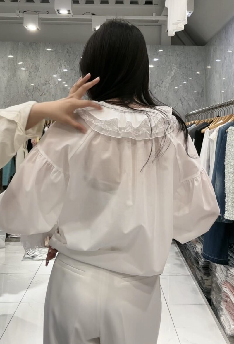 三層荷葉邊蕾絲澎袖襯衫