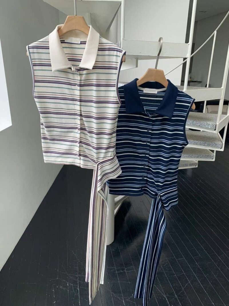Stripe Chic 綁帶條紋無袖襯衫