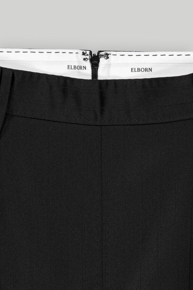ELBORN 羊毛條紋前開衩長裙