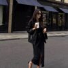 ELBORN 羊毛條紋前開衩長裙