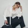 ELBORN 義大利真絲菱紋綁帶襯衫｜白