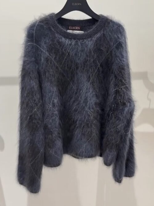 ELBORN義大利羊絨菱格毛衣-深藍 ELBORN義大利羊絨菱格毛衣