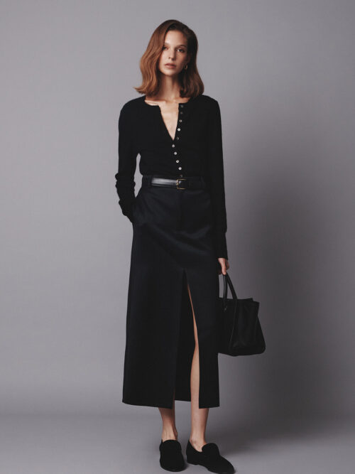 Dello Wool Long Skirt ELBORN羊毛前開衩長裙|二色