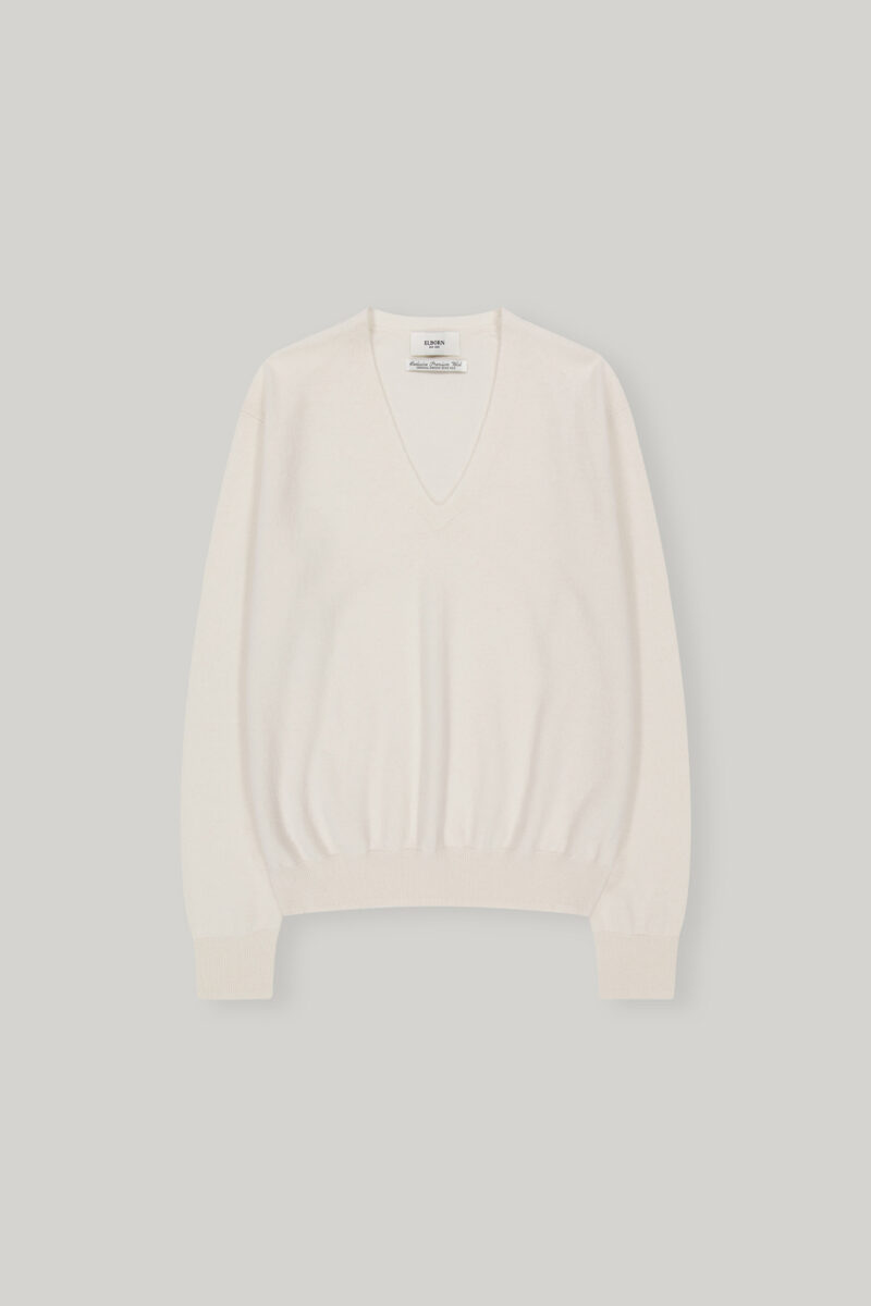 ELBORN V領美麗諾羊毛上衣｜米白