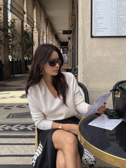 Tiana V-neck Knit Top ELBORN V領美麗諾羊毛上衣|米白