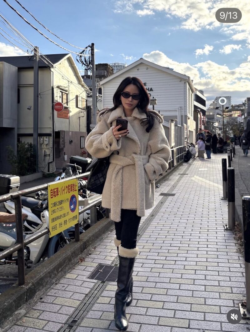 ELBORN泰迪羊羔絨雙排綁帶大衣