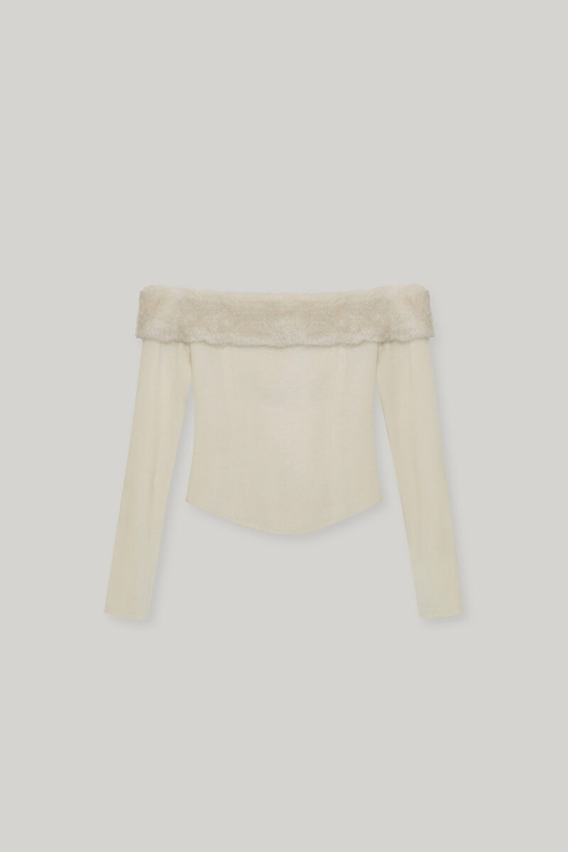 ELBORN 一字毛領上衣｜米白