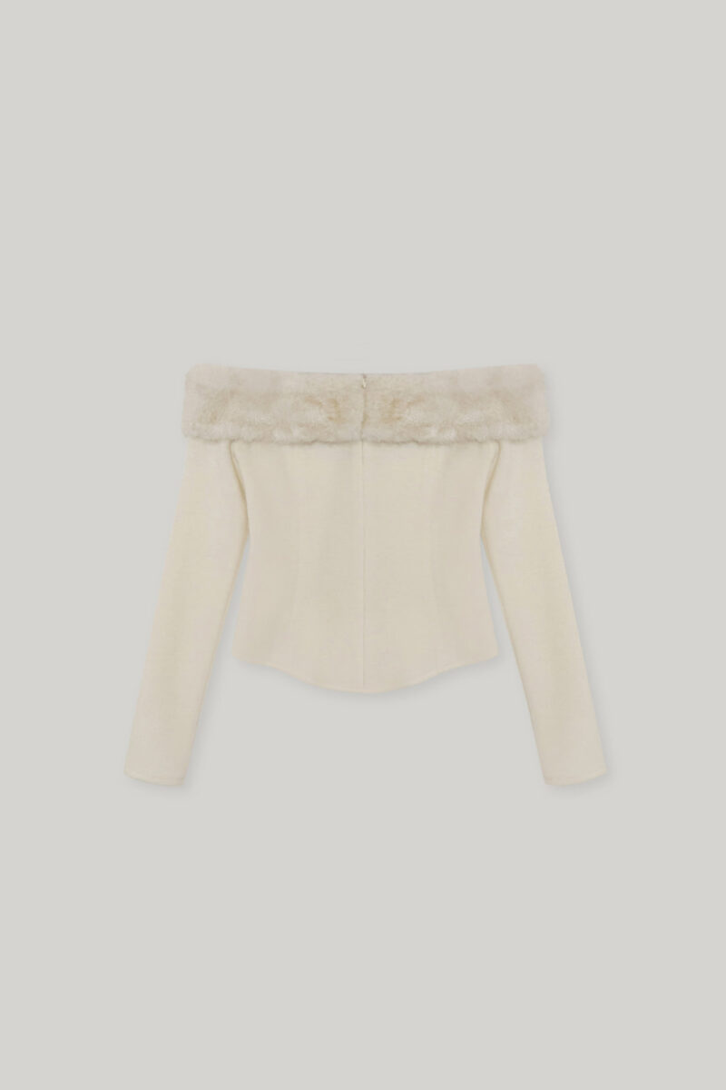 ELBORN 一字毛領上衣｜米白