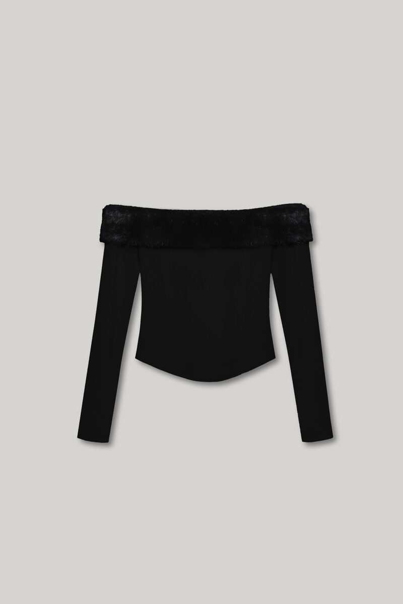 ELBORN 一字毛領上衣｜黑