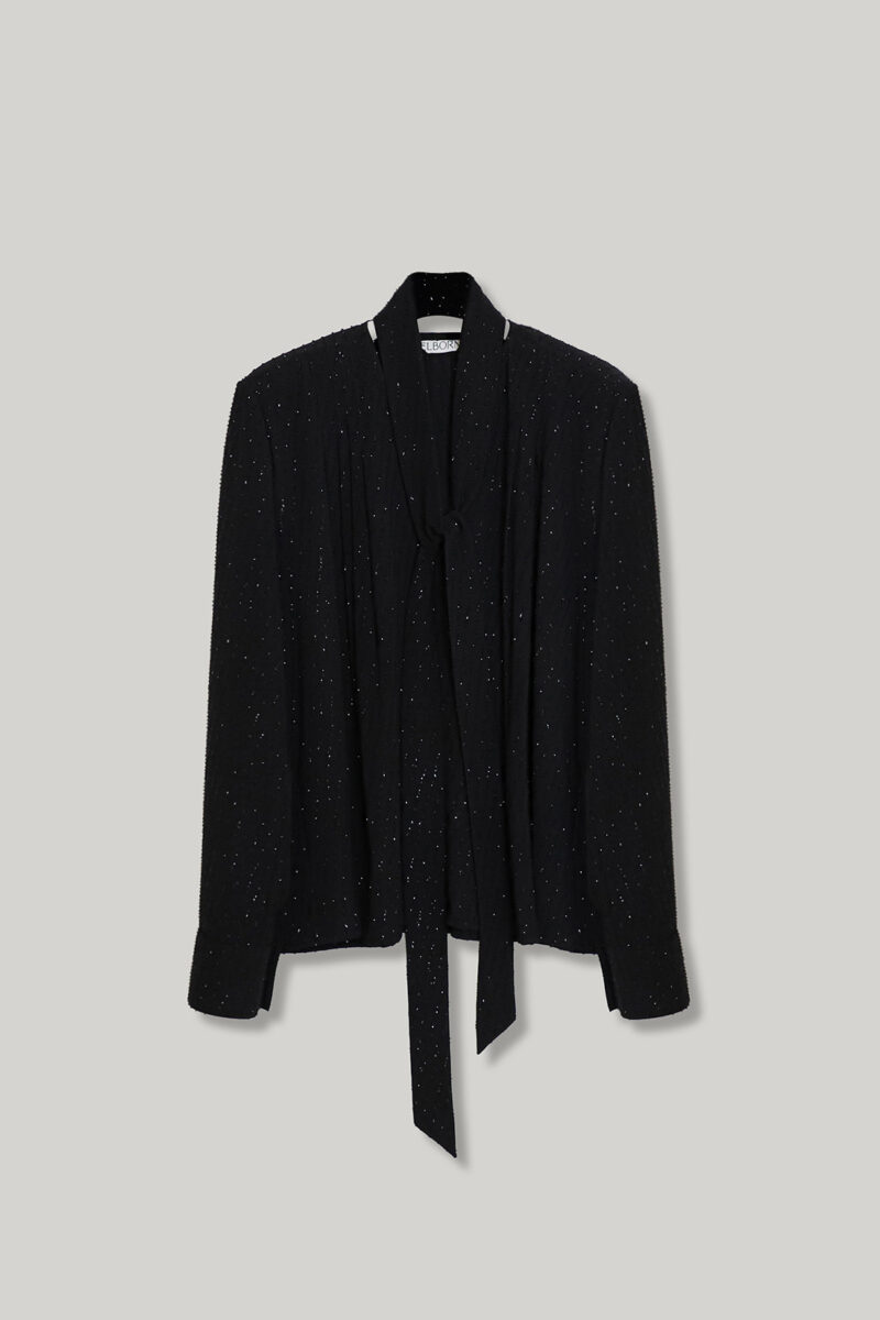 ELBORN 星光閃絲V領繫帶上衣