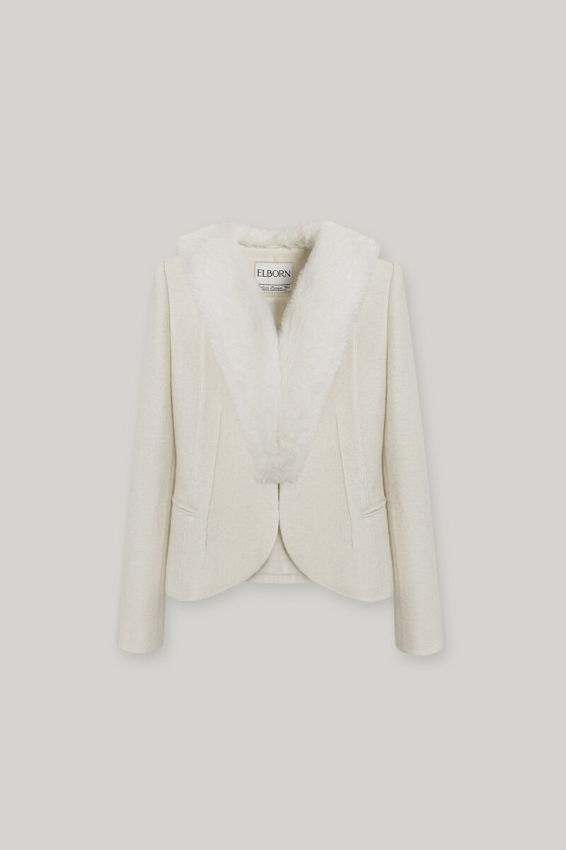 ELBORN 柔絨領羊毛收腰外套｜米白