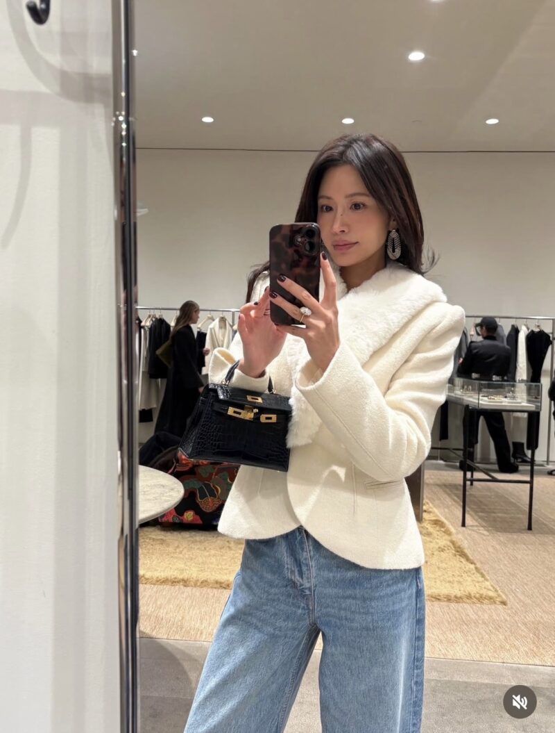 ELBORN 柔絨領羊毛收腰外套｜米白