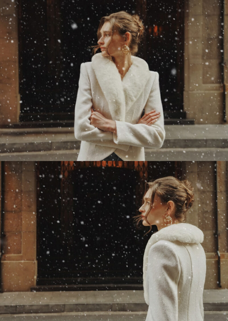 ELBORN 柔絨領羊毛收腰外套｜米白