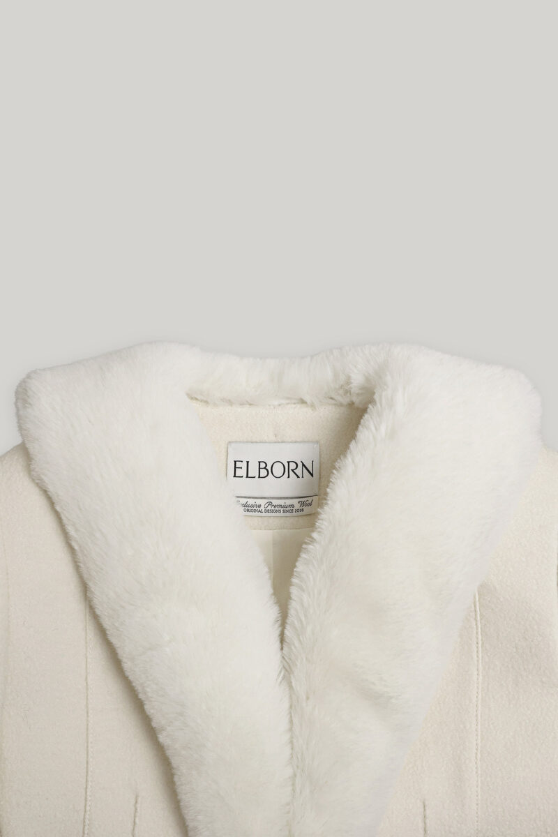 ELBORN 柔絨領羊毛收腰外套｜米白