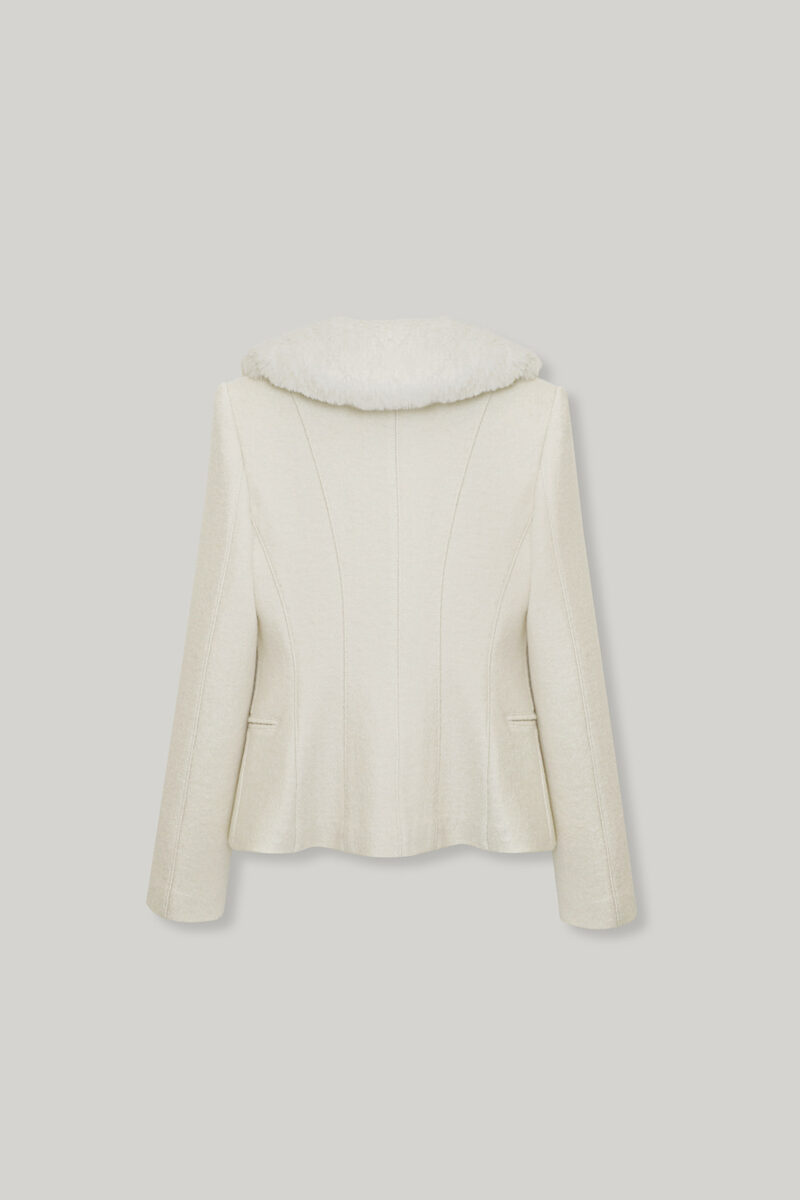 ELBORN 柔絨領羊毛收腰外套｜米白