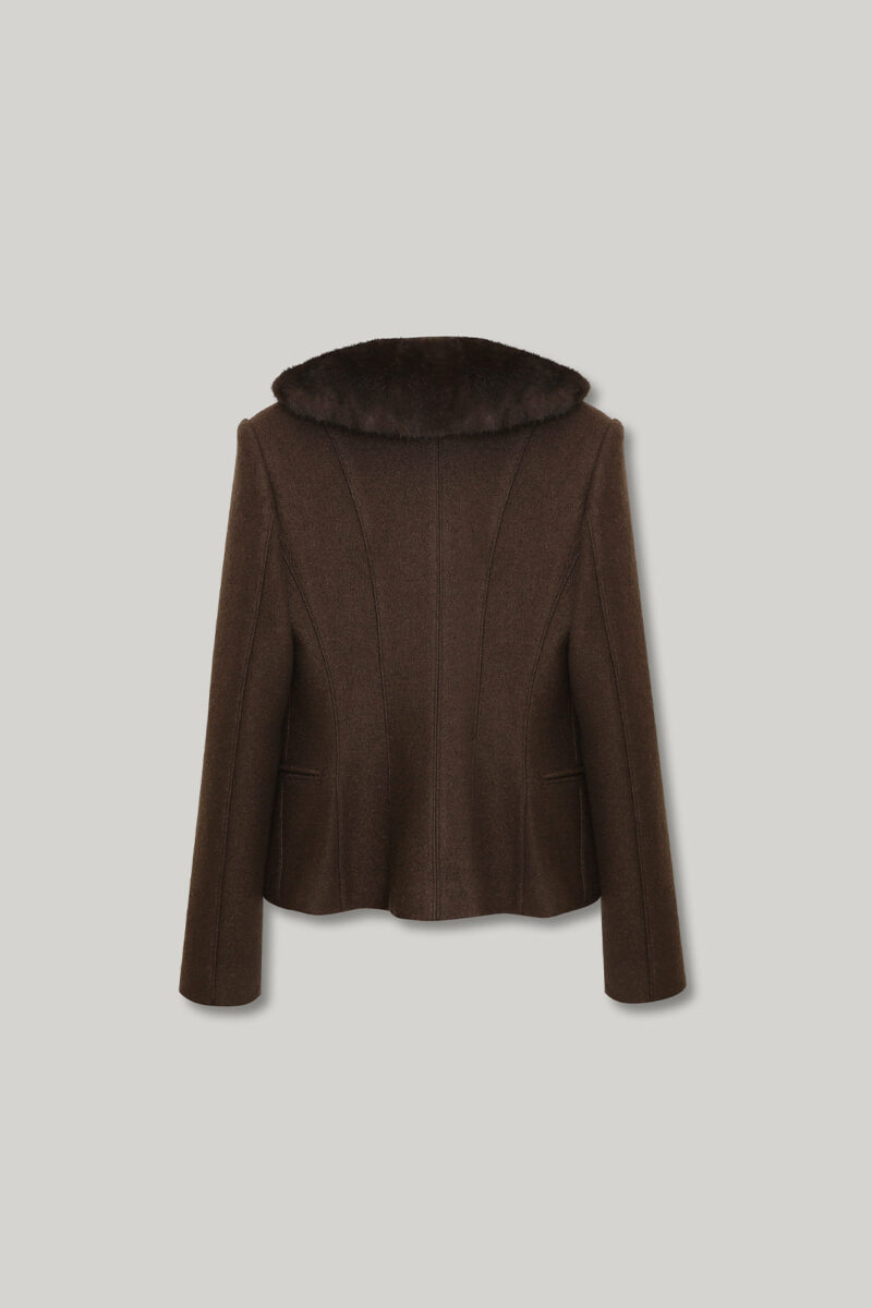 ELBORN 柔絨領羊毛收腰外套｜咖