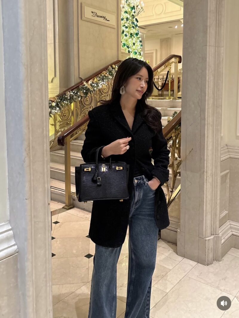 ELBORN 粗花呢外套式洋裝｜黑