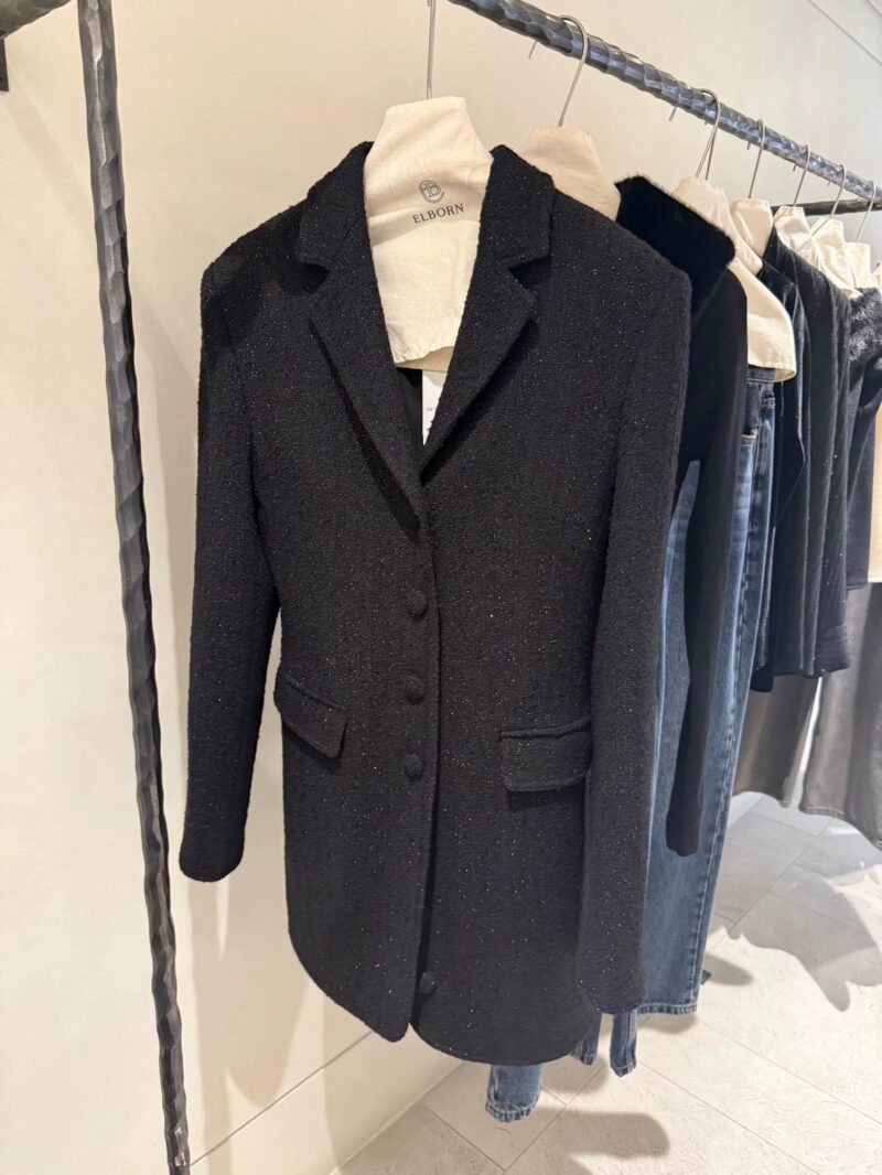 ELBORN 粗花呢外套式洋裝｜黑