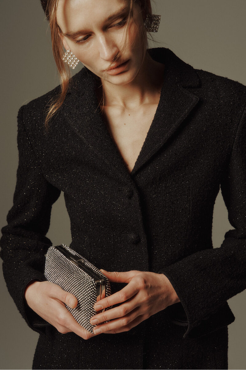 ELBORN 粗花呢外套式洋裝｜黑