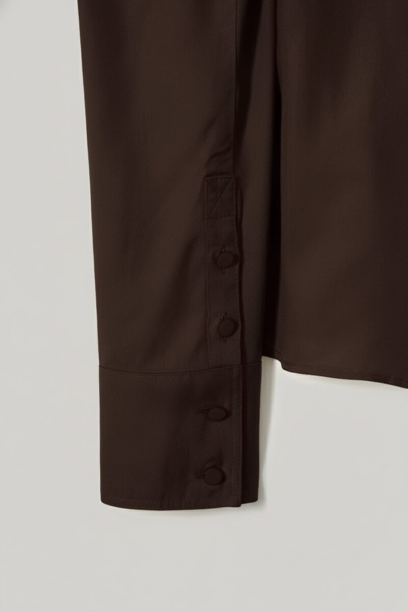 ELBORN 緞光垂領飄帶襯衫｜咖