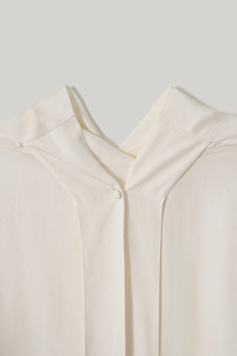 ELBORN 緞光垂領飄帶襯衫｜奶油白