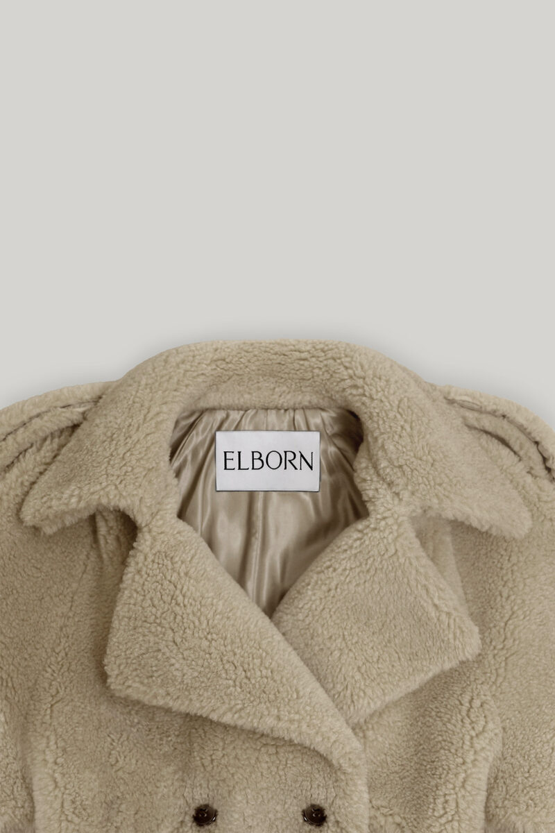 ELBORN泰迪羊羔絨雙排綁帶大衣