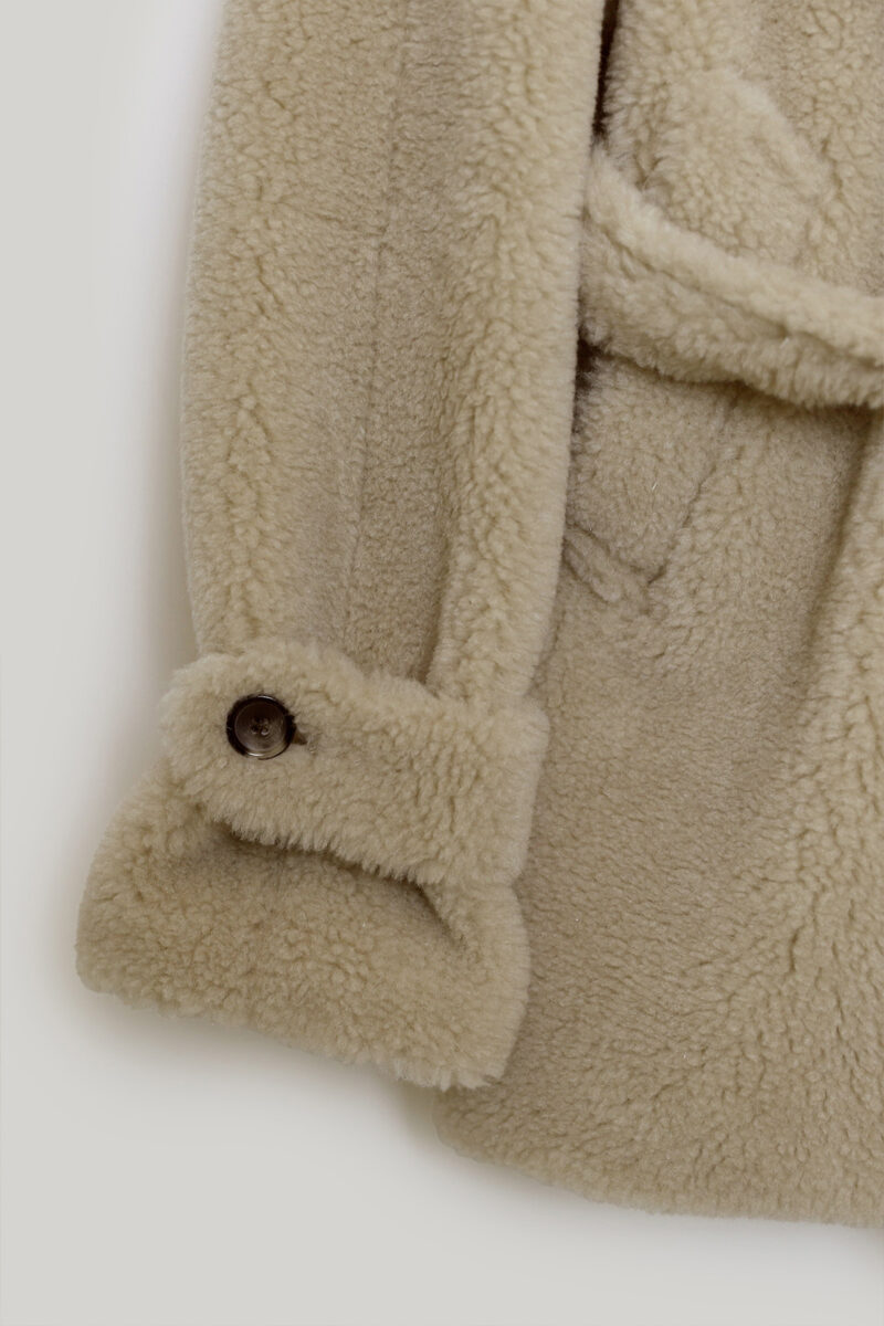 ELBORN泰迪羊羔絨雙排綁帶大衣