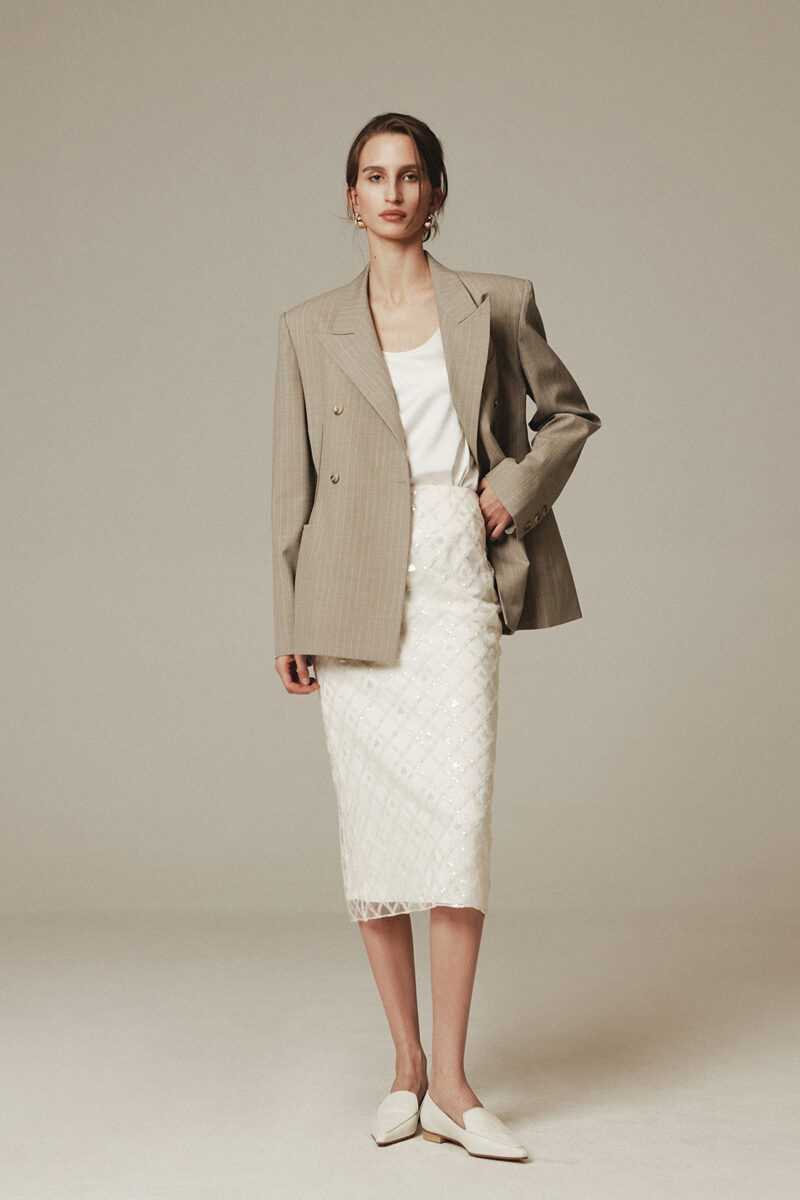 ELBORN Noi劍領雙排釦西裝外套｜條紋杏