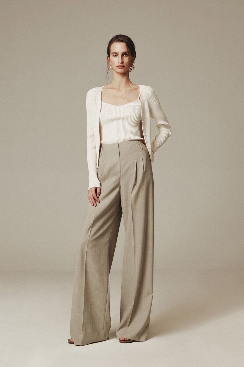 ELBORN Noi垂墜雙打褶西裝褲｜條紋杏