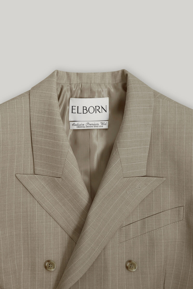 ELBORN Noi劍領雙排釦西裝外套｜條紋杏