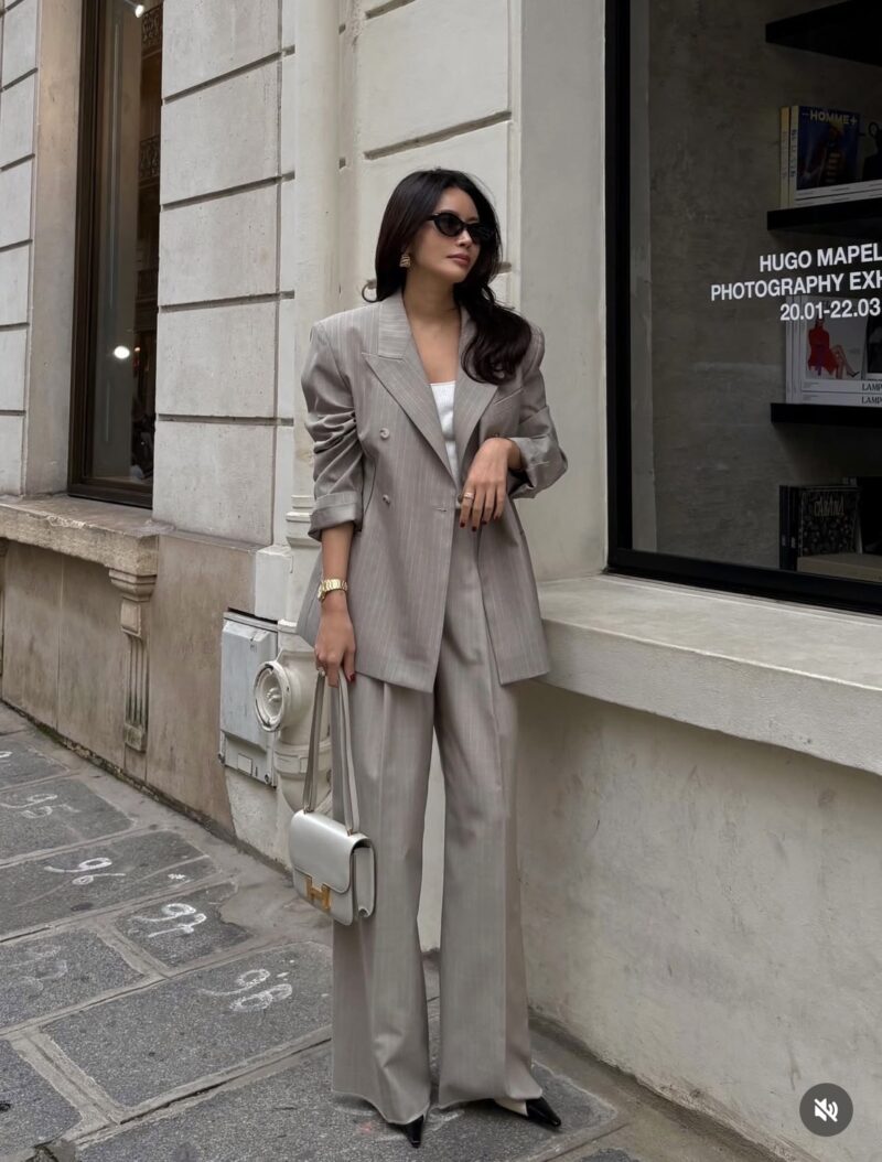 ELBORN Noi劍領雙排釦西裝外套｜條紋杏