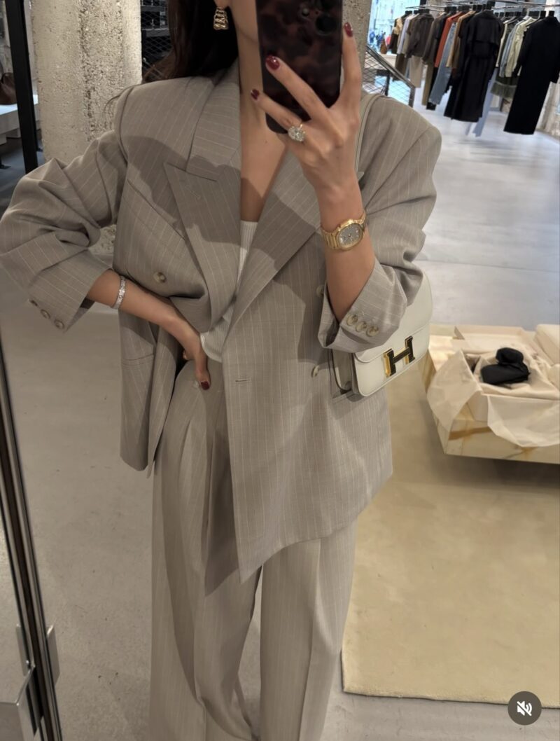 ELBORN Noi劍領雙排釦西裝外套｜條紋杏