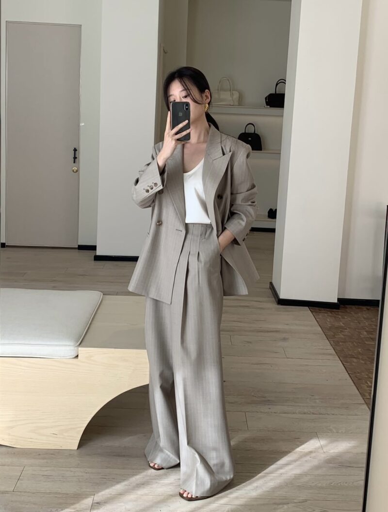 ELBORN Noi劍領雙排釦西裝外套｜條紋杏