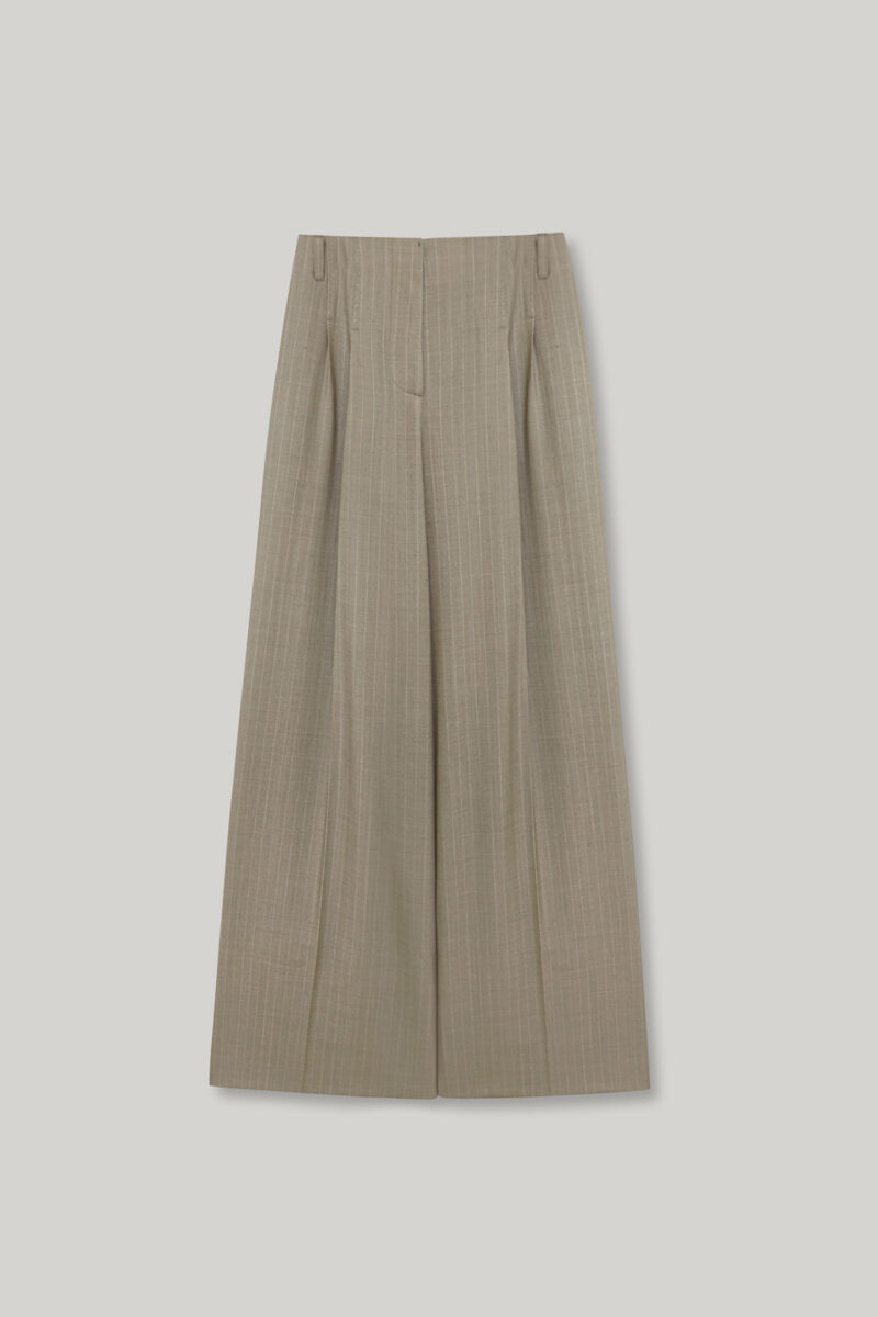 ELBORN Noi垂墜雙打褶西裝褲｜條紋杏