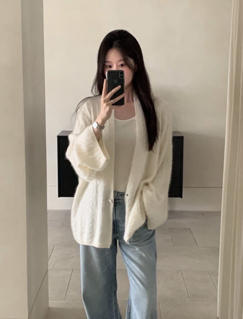 ELBORN 羊絨麻花單釦開襟衫