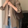 立領腰帶中短版風衣外套