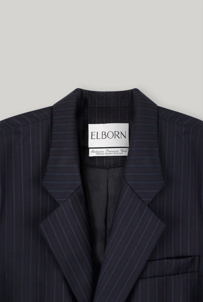 ELBORN 羊毛雙釦西裝外套｜深藍條紋