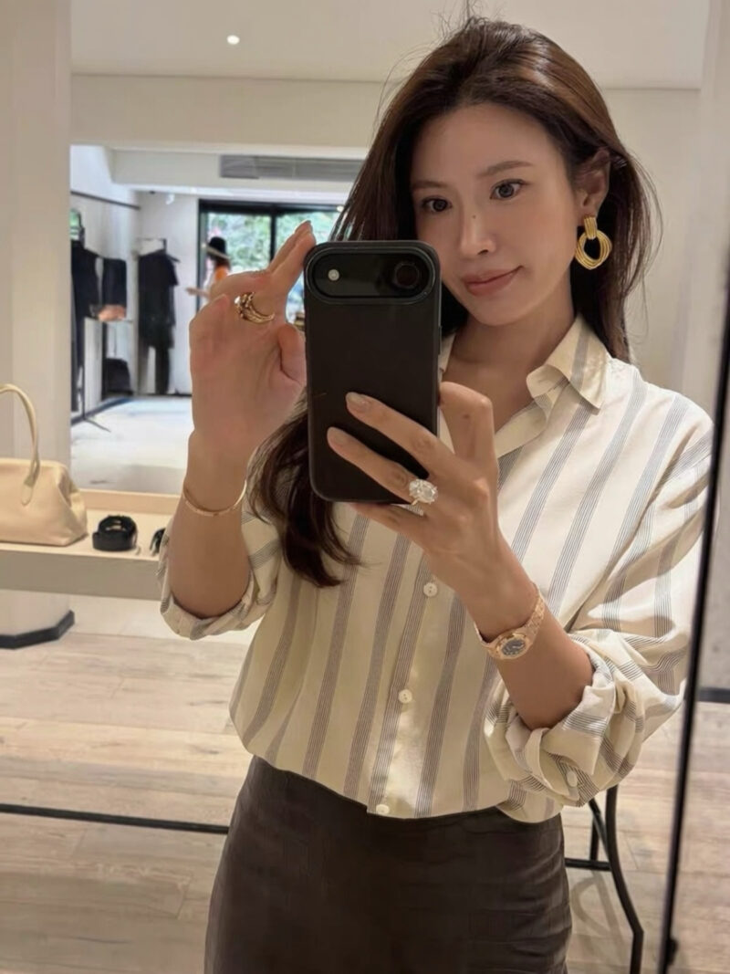 ELBORN 奶油條紋真絲襯衫