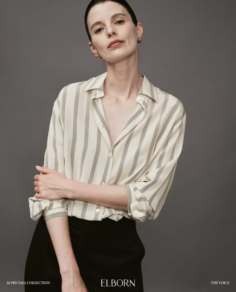 ELBORN 奶油條紋真絲襯衫