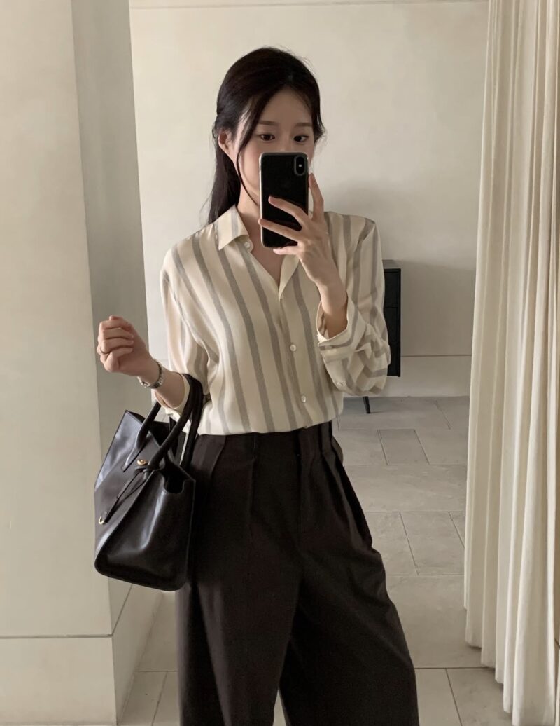 ELBORN 奶油條紋真絲襯衫